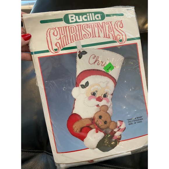 BUCILLA Christmas Santa and Bear Felt Stocking SEWING KIT ONLY 18 in Stocking - Picture 1 of 4